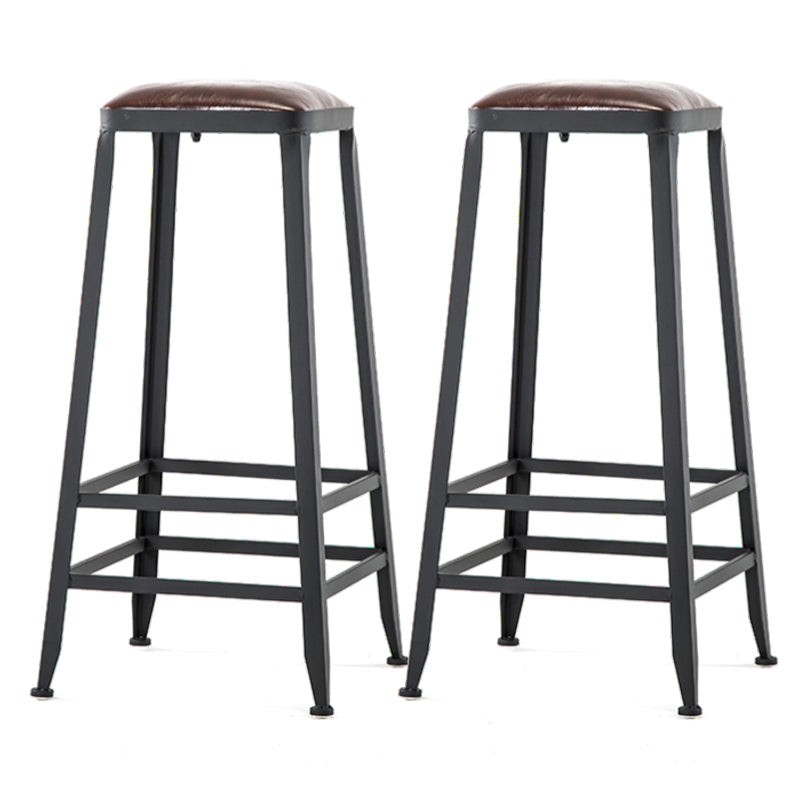 Industrial Footrest Armless Barstool Leather Stackable Coffee Shop Stool Backless 2 Piece Set Bar Stool(31"H) Clearhalo 'Bar Furniture' 'Bar Stools' 'bar_stools' 'furn' 'furn_bar_stools' 'Furniture' 'furniture_bar_stools' 'Kitchen & Dining Furniture' 4744800
