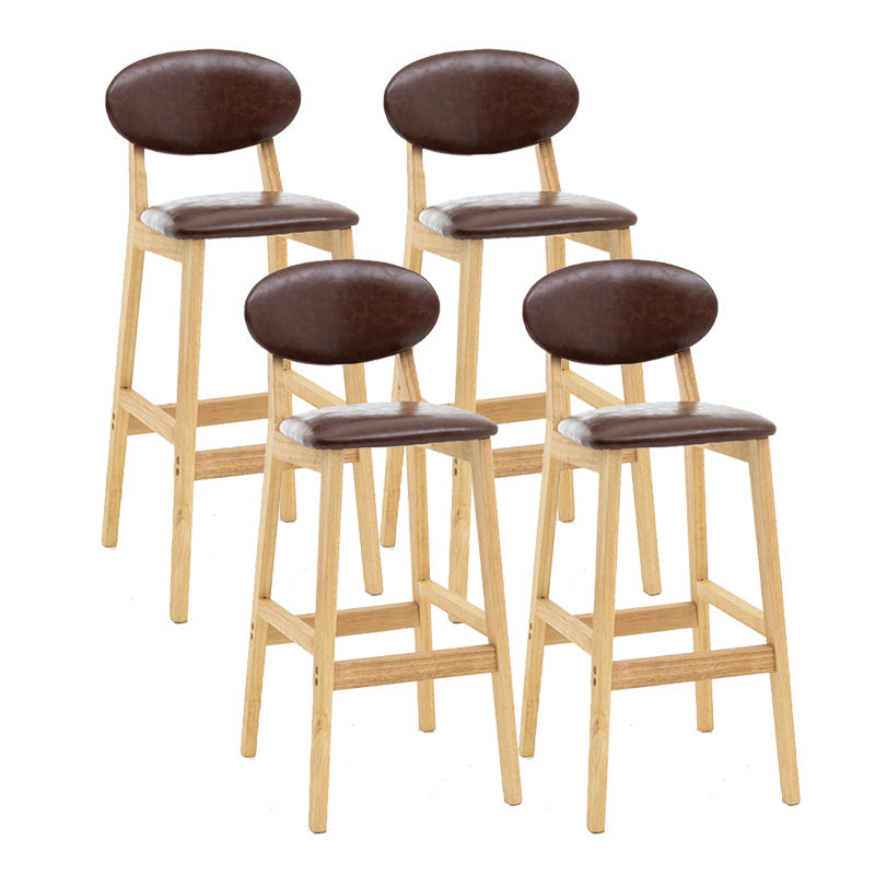 Milk Tea Shop Scandinavian Leather Stool Matte Finish Rubberwood Footrest Barstool Brown 4 Piece Set Clearhalo 'Bar Furniture' 'Bar Stools' 'bar_stools' 'furn' 'furn_bar_stools' 'Furniture' 'furniture_bar_stools' 'Kitchen & Dining Furniture' 4744937
