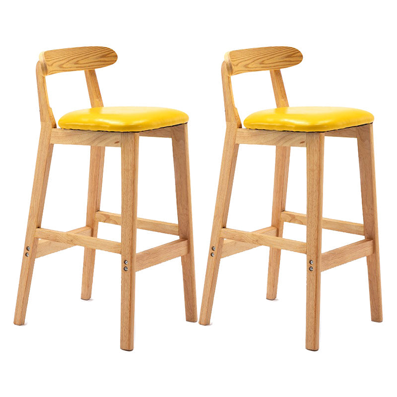 Scandinavian Milk Tea Shop Upholstered Stool Matte Finish Rubberwood Footrest Barstool Yellow 2 Piece Set Clearhalo 'Bar Furniture' 'Bar Stools' 'bar_stools' 'furn' 'furn_bar_stools' 'Furniture' 'furniture_bar_stools' 'Kitchen & Dining Furniture' 4744975