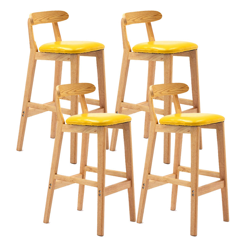 Scandinavian Milk Tea Shop Upholstered Stool Matte Finish Rubberwood Footrest Barstool Yellow 4 Piece Set Clearhalo 'Bar Furniture' 'Bar Stools' 'bar_stools' 'furn' 'furn_bar_stools' 'Furniture' 'furniture_bar_stools' 'Kitchen & Dining Furniture' 4744976