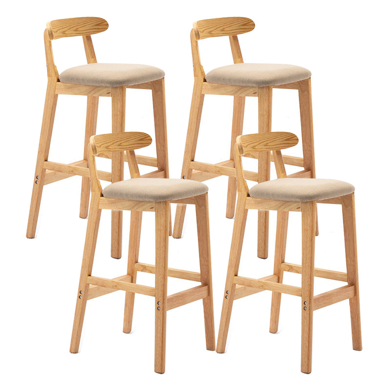 Scandinavian Milk Tea Shop Upholstered Stool Matte Finish Rubberwood Footrest Barstool Khaki 4 Piece Set Clearhalo 'Bar Furniture' 'Bar Stools' 'bar_stools' 'furn' 'furn_bar_stools' 'Furniture' 'furniture_bar_stools' 'Kitchen & Dining Furniture' 4744994