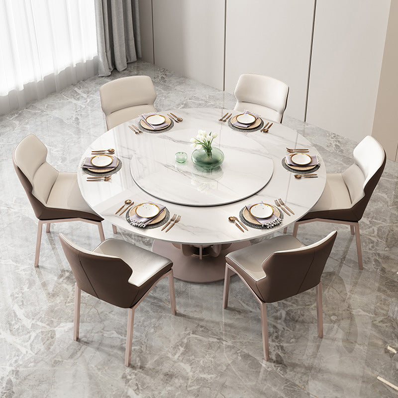 1/4/5/7 Pieces Dining Chairs Set Round Dining Table Set with Sintered Stone Top 7 Pieces: Table, 6 Chairs Clearhalo 'Dining Room Sets' 'Dining Tables & Seating' 'dining_room_set' 'furn' 'furn_dining_room_set' 'Furniture' 'furniture_dining_room_set' 'Kitchen & Dining Furniture' 4745131