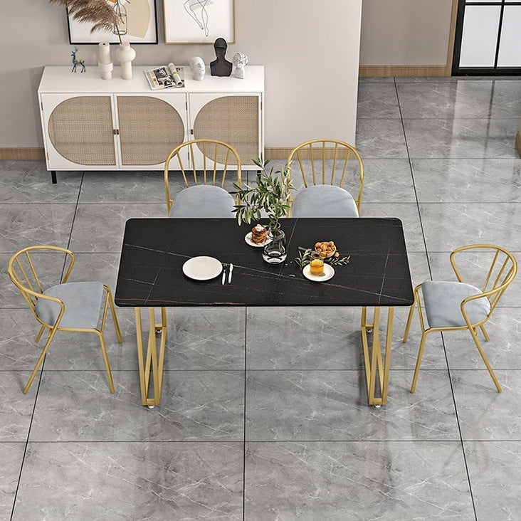 Glam 1/4/5/7 Pieces Dining Set Rectangle Stone Dining Table for Kitchen 5 Pieces: Table, 4 Chairs Clearhalo 'Dining Room Sets' 'Dining Tables & Seating' 'dining_room_set' 'furn' 'furn_dining_room_set' 'Furniture' 'furniture_dining_room_set' 'Kitchen & Dining Furniture' 4745142
