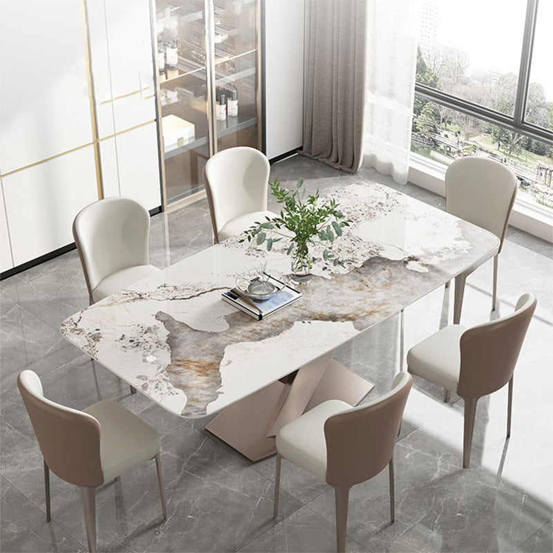 1/4/5/7 Pieces Luxury Dining Set Sintered Stone Dining Table with Leather Chairs 7 Pieces: Table, 6 Chairs Clearhalo 'Dining Room Sets' 'Dining Tables & Seating' 'dining_room_set' 'furn' 'furn_dining_room_set' 'Furniture' 'furniture_dining_room_set' 'Kitchen & Dining Furniture' 4745156
