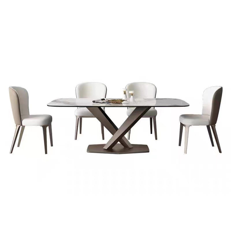 1/4/5/7 Pieces Luxury Dining Set Sintered Stone Dining Table with Leather Chairs 5 Pieces: Table, 4 Chairs Clearhalo 'Dining Room Sets' 'Dining Tables & Seating' 'dining_room_set' 'furn' 'furn_dining_room_set' 'Furniture' 'furniture_dining_room_set' 'Kitchen & Dining Furniture' 4745159