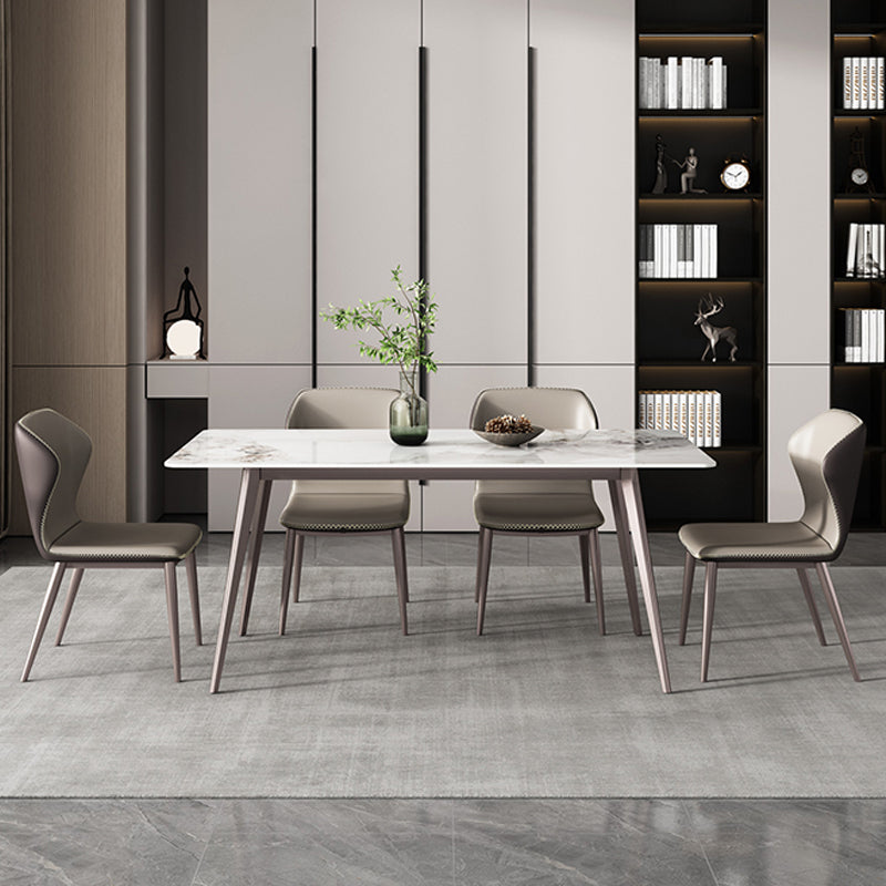 Modern 1/3/4/5/7 Pieces Dinette Set with White Sintered Stone Rectangle Dining Table Set 5 Pieces: Table, 4 Chairs Clearhalo 'Dining Room Sets' 'Dining Tables & Seating' 'dining_room_set' 'furn' 'furn_dining_room_set' 'Furniture' 'furniture_dining_room_set' 'Kitchen & Dining Furniture' 4745174