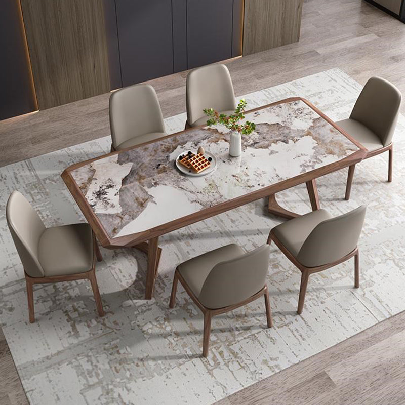Designer Style 1/4/5/7 Pieces Dining Set Sintered Stone Dining Table with Leather Chairs 7 Pieces: White Table, 6 Chairs Clearhalo 'Dining Room Sets' 'Dining Tables & Seating' 'dining_room_set' 'furn' 'furn_dining_room_set' 'Furniture' 'furniture_dining_room_set' 'Kitchen & Dining Furniture' 4745230