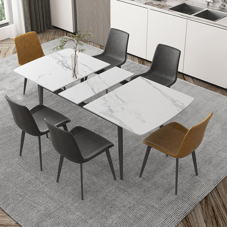 Modern 1/4/5/7 Pieces Dinette Set with White Sintered Stone Top Scalable Dining Table Set 7 Pieces: Table, 2 Brown+4 Grey Chairs Clearhalo 'Dining Room Sets' 'Dining Tables & Seating' 'dining_room_set' 'furn' 'furn_dining_room_set' 'Furniture' 'furniture_dining_room_set' 'Kitchen & Dining Furniture' 4745321