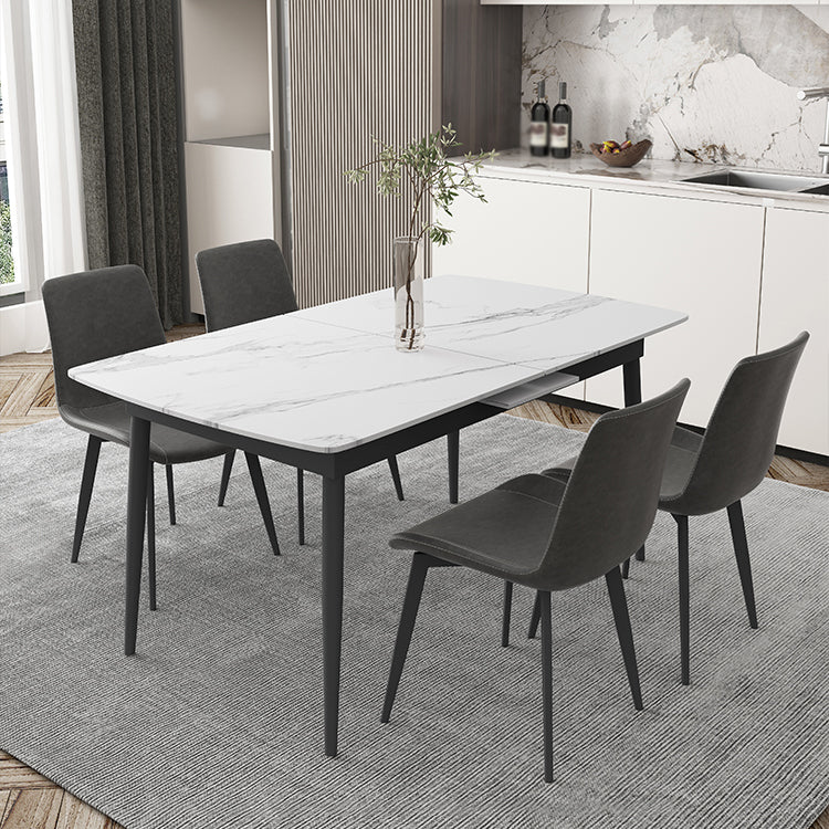 Modern 1/4/5/7 Pieces Dinette Set with White Sintered Stone Top Scalable Dining Table Set 5 Pieces: Table, 4 Grey Chairs Clearhalo 'Dining Room Sets' 'Dining Tables & Seating' 'dining_room_set' 'furn' 'furn_dining_room_set' 'Furniture' 'furniture_dining_room_set' 'Kitchen & Dining Furniture' 4745323