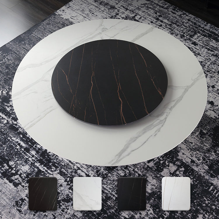 Modern 1/3/4/7 Pieces Dinette Set with White Sintered Stone Top Round Dining Table Set Clearhalo 'Dining Room Sets' 'Dining Tables & Seating' 'dining_room_set' 'furn' 'furn_dining_room_set' 'Furniture' 'furniture_dining_room_set' 'Kitchen & Dining Furniture' 4745345