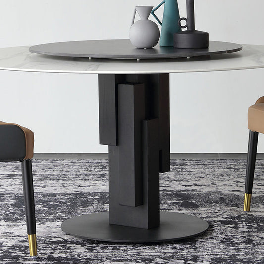 Modern 1/3/4/7 Pieces Dinette Set with White Sintered Stone Top Round Dining Table Set Clearhalo 'Dining Room Sets' 'Dining Tables & Seating' 'dining_room_set' 'furn' 'furn_dining_room_set' 'Furniture' 'furniture_dining_room_set' 'Kitchen & Dining Furniture' 4745346