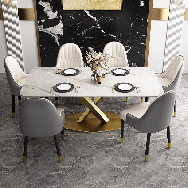 Glam 1/2/5/6/7 Pieces Dining Set Metal Dining Table Set with Pedestal Base 7 Pieces: Table, 6 Chairs Clearhalo 'Dining Room Sets' 'Dining Tables & Seating' 'dining_room_set' 'furn' 'furn_dining_room_set' 'Furniture' 'furniture_dining_room_set' 'Kitchen & Dining Furniture' 4745354