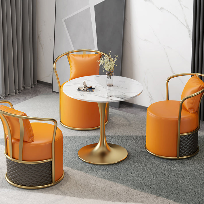 Glam 1/4/5 Pieces Dinette Set with White Sintered Stone Top Round Dining Table Set 4 Pieces: Table, 3 Orange Chairs Clearhalo 'Dining Room Sets' 'Dining Tables & Seating' 'dining_room_set' 'furn' 'furn_dining_room_set' 'Furniture' 'furniture_dining_room_set' 'Kitchen & Dining Furniture' 4745368