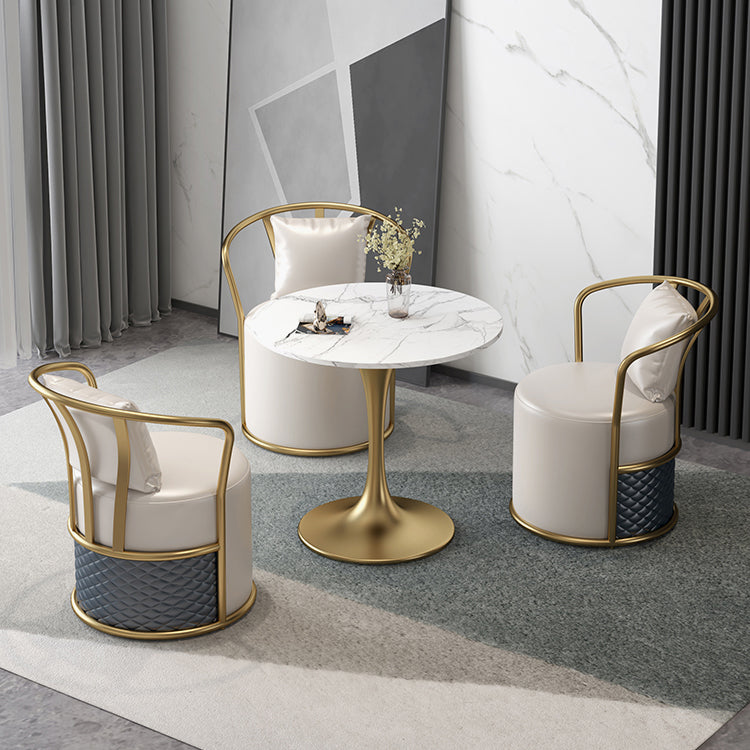 Glam 1/4/5 Pieces Dinette Set with White Sintered Stone Top Round Dining Table Set 4 Pieces: Table, 3 White Chairs Clearhalo 'Dining Room Sets' 'Dining Tables & Seating' 'dining_room_set' 'furn' 'furn_dining_room_set' 'Furniture' 'furniture_dining_room_set' 'Kitchen & Dining Furniture' 4745370