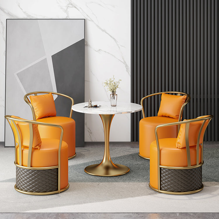 Glam 1/4/5 Pieces Dinette Set with White Sintered Stone Top Round Dining Table Set 5 Pieces: Table, 4 Orange Chairs Clearhalo 'Dining Room Sets' 'Dining Tables & Seating' 'dining_room_set' 'furn' 'furn_dining_room_set' 'Furniture' 'furniture_dining_room_set' 'Kitchen & Dining Furniture' 4745372