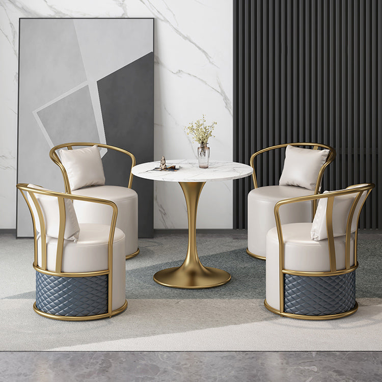 Glam 1/4/5 Pieces Dinette Set with White Sintered Stone Top Round Dining Table Set Clearhalo 'Dining Room Sets' 'Dining Tables & Seating' 'dining_room_set' 'furn' 'furn_dining_room_set' 'Furniture' 'furniture_dining_room_set' 'Kitchen & Dining Furniture' 4745379