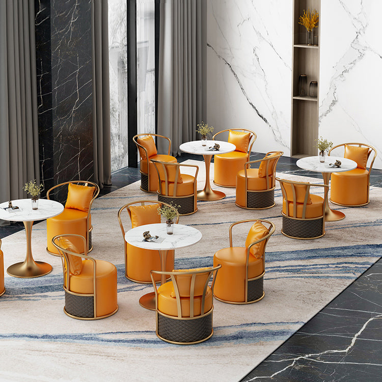 Glam 1/4/5 Pieces Dinette Set with White Sintered Stone Top Round Dining Table Set Clearhalo 'Dining Room Sets' 'Dining Tables & Seating' 'dining_room_set' 'furn' 'furn_dining_room_set' 'Furniture' 'furniture_dining_room_set' 'Kitchen & Dining Furniture' 4745381