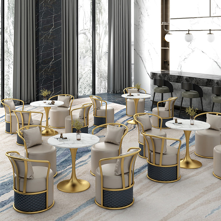 Glam 1/4/5 Pieces Dinette Set with White Sintered Stone Top Round Dining Table Set Clearhalo 'Dining Room Sets' 'Dining Tables & Seating' 'dining_room_set' 'furn' 'furn_dining_room_set' 'Furniture' 'furniture_dining_room_set' 'Kitchen & Dining Furniture' 4745383