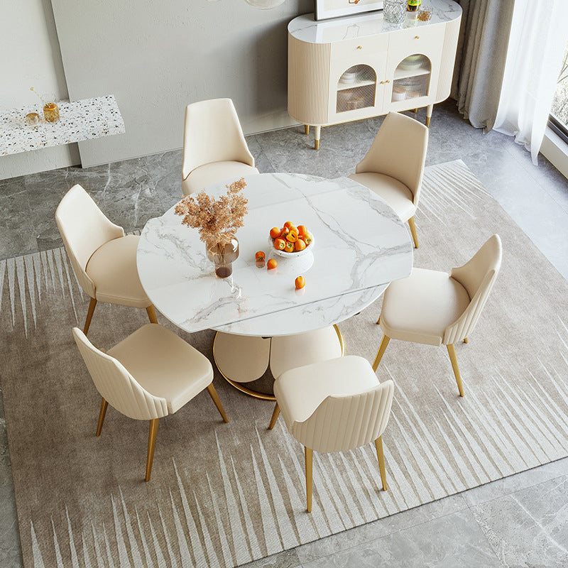 Glam 1/4/5/7 Pieces Dining Set Sintered Stone Dining Table Set 7 Pieces: Table, 6 Chairs Clearhalo 'Dining Room Sets' 'Dining Tables & Seating' 'dining_room_set' 'furn' 'furn_dining_room_set' 'Furniture' 'furniture_dining_room_set' 'Kitchen & Dining Furniture' 4745388
