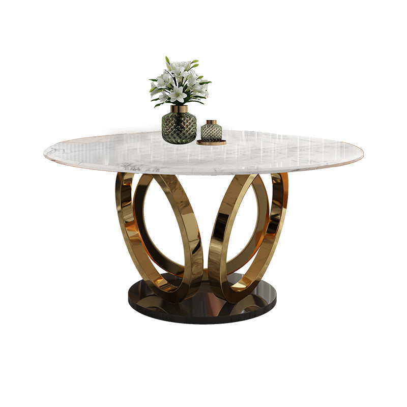 Glam 1/4/7 Pieces Round Dinette Set Sintered Stone Top Dining Table Set with Turntable White 59"L x 59"W Clearhalo 'Dining Room Sets' 'Dining Tables & Seating' 'dining_room_set' 'furn' 'furn_dining_room_set' 'Furniture' 'furniture_dining_room_set' 'Kitchen & Dining Furniture' 4745456