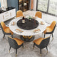 Glam 1/4/7 Pieces Round Dinette Set Sintered Stone Top Dining Table Set with Turntable 7 Pieces: Table, 6 Orange Chairs Clearhalo 'Dining Room Sets' 'Dining Tables & Seating' 'dining_room_set' 'furn' 'furn_dining_room_set' 'Furniture' 'furniture_dining_room_set' 'Kitchen & Dining Furniture' 4745458