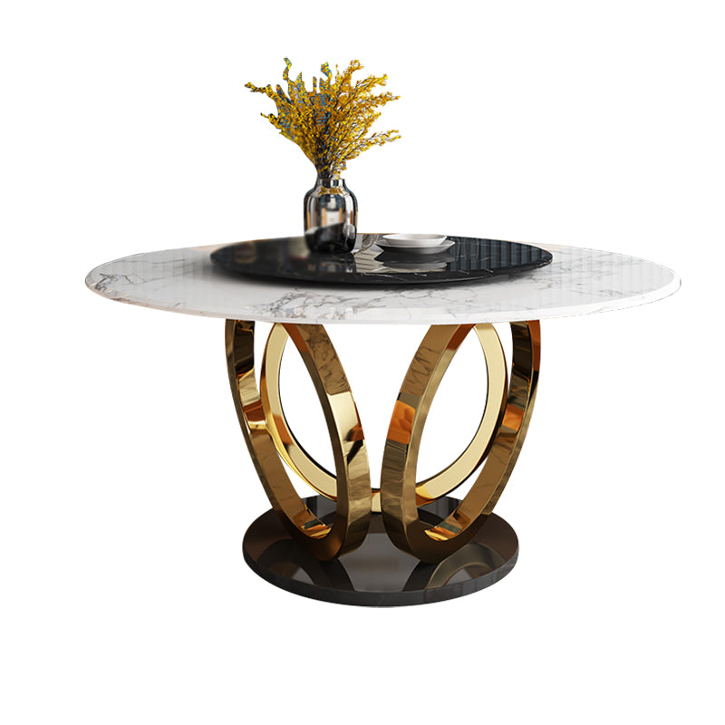 Glam 1/4/7 Pieces Round Dinette Set Sintered Stone Top Dining Table Set with Turntable Clearhalo 'Dining Room Sets' 'Dining Tables & Seating' 'dining_room_set' 'furn' 'furn_dining_room_set' 'Furniture' 'furniture_dining_room_set' 'Kitchen & Dining Furniture' 4745459