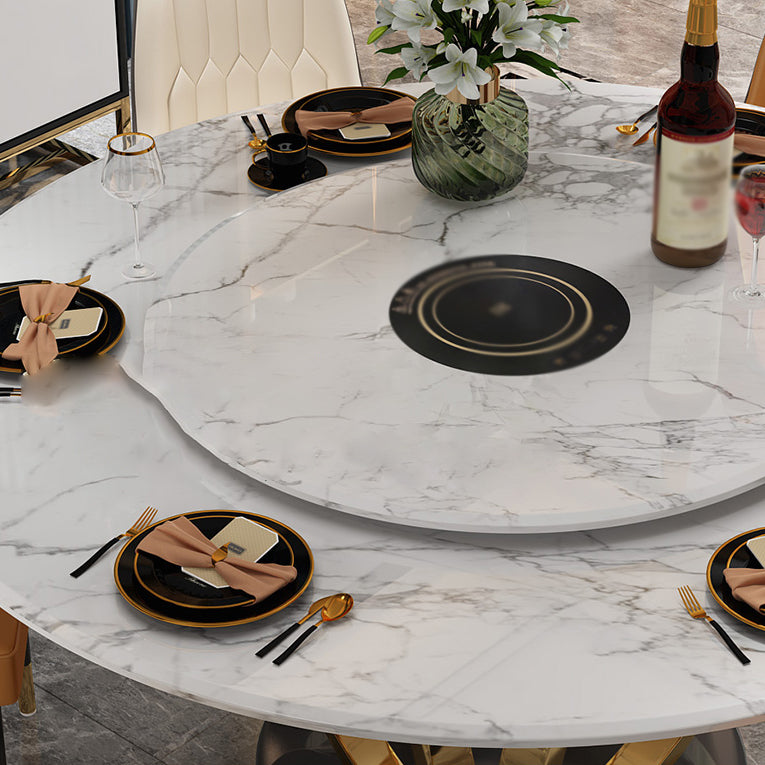 Glam 1/4/7 Pieces Round Dinette Set Sintered Stone Top Dining Table Set with Turntable Clearhalo 'Dining Room Sets' 'Dining Tables & Seating' 'dining_room_set' 'furn' 'furn_dining_room_set' 'Furniture' 'furniture_dining_room_set' 'Kitchen & Dining Furniture' 4745465