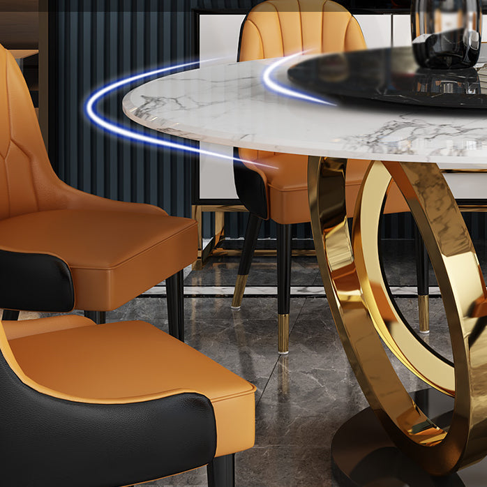 Glam 1/4/7 Pieces Round Dinette Set Sintered Stone Top Dining Table Set with Turntable Clearhalo 'Dining Room Sets' 'Dining Tables & Seating' 'dining_room_set' 'furn' 'furn_dining_room_set' 'Furniture' 'furniture_dining_room_set' 'Kitchen & Dining Furniture' 4745466