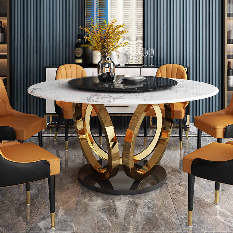 Glam 1/4/7 Pieces Round Dinette Set Sintered Stone Top Dining Table Set with Turntable Clearhalo 'Dining Room Sets' 'Dining Tables & Seating' 'dining_room_set' 'furn' 'furn_dining_room_set' 'Furniture' 'furniture_dining_room_set' 'Kitchen & Dining Furniture' 4745468