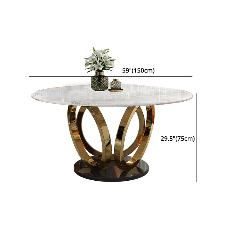 Glam 1/4/7 Pieces Round Dinette Set Sintered Stone Top Dining Table Set with Turntable Clearhalo 'Dining Room Sets' 'Dining Tables & Seating' 'dining_room_set' 'furn' 'furn_dining_room_set' 'Furniture' 'furniture_dining_room_set' 'Kitchen & Dining Furniture' 4745475