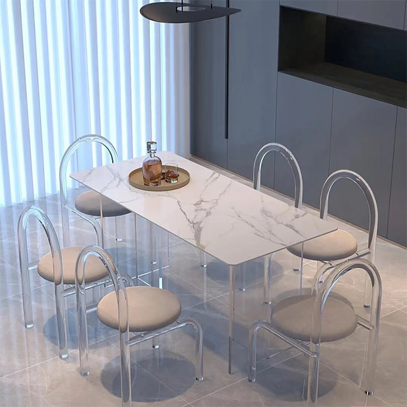 Sintered Stone Dining Table White Modern Dining Table with Acrylic Base 55.1"L x 31.5"W x 29.5"H Without Chairs Clearhalo 'Dining Tables & Seating' 'Dining Tables' 'dining_table' 'furn' 'furn_dining_table' 'Furniture' 'furniture_dining_table' 'Kitchen & Dining Furniture' 'kitchen' 'kitchen_dining_table' 4745491