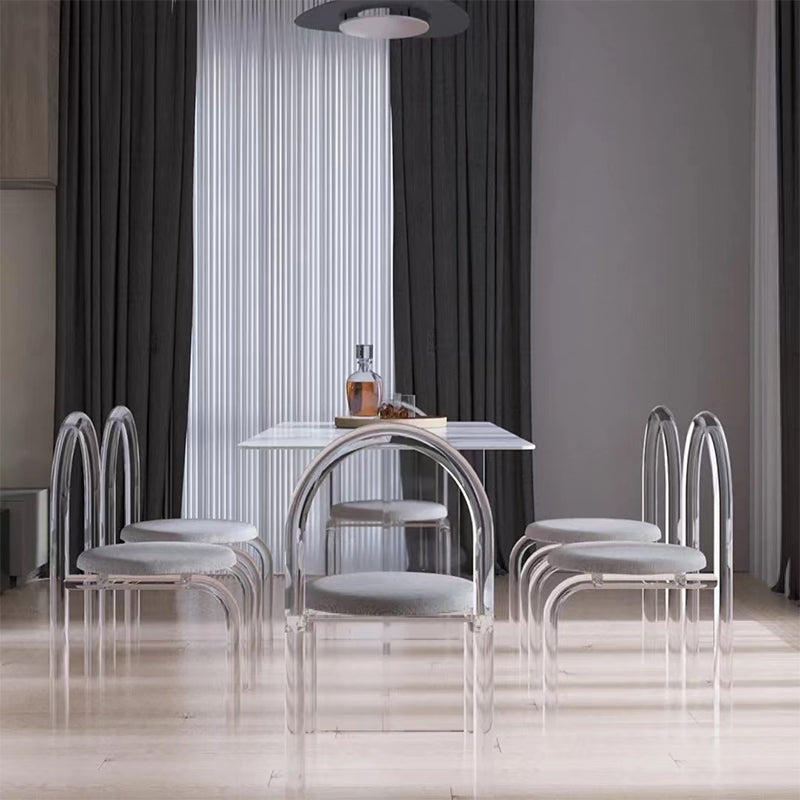 Sintered Stone Dining Table White Modern Dining Table with Acrylic Base 70.9"L x 35.4"W x 29.5"H Without Chairs Clearhalo 'Dining Tables & Seating' 'Dining Tables' 'dining_table' 'furn' 'furn_dining_table' 'Furniture' 'furniture_dining_table' 'Kitchen & Dining Furniture' 'kitchen' 'kitchen_dining_table' 4745492
