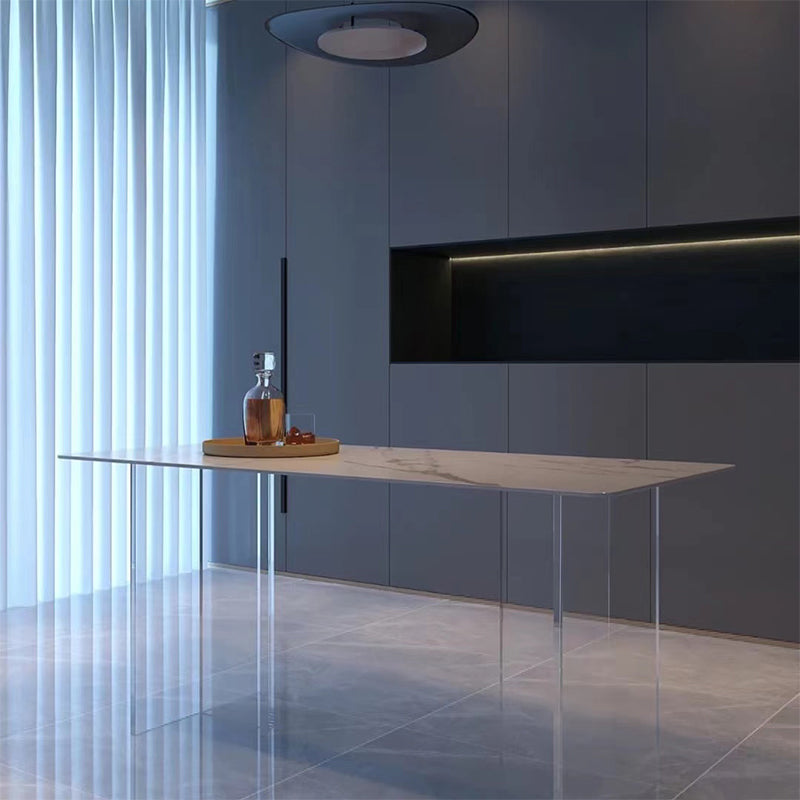 Sintered Stone Dining Table White Modern Dining Table with Acrylic Base 51.2"L x 27.6"W x 29.5"H Without Chairs Clearhalo 'Dining Tables & Seating' 'Dining Tables' 'dining_table' 'furn' 'furn_dining_table' 'Furniture' 'furniture_dining_table' 'Kitchen & Dining Furniture' 'kitchen' 'kitchen_dining_table' 4745493