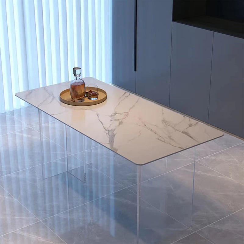 Sintered Stone Dining Table White Modern Dining Table with Acrylic Base 59.1"L x 31.5"W x 29.5"H Without Chairs Clearhalo 'Dining Tables & Seating' 'Dining Tables' 'dining_table' 'furn' 'furn_dining_table' 'Furniture' 'furniture_dining_table' 'Kitchen & Dining Furniture' 'kitchen' 'kitchen_dining_table' 4745494