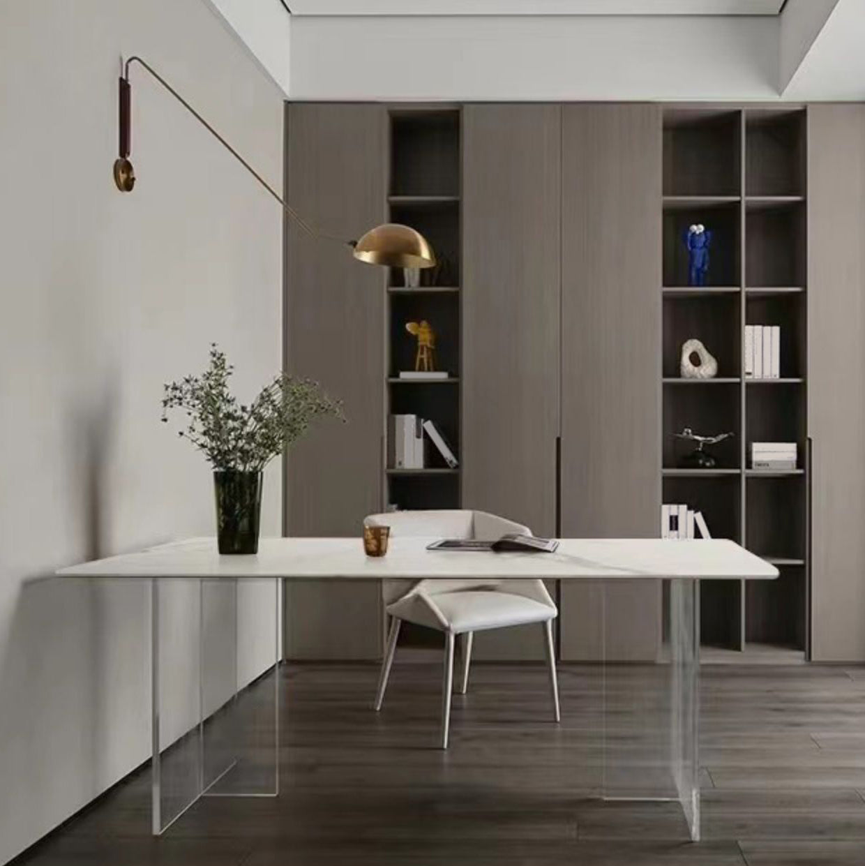 Sintered Stone Dining Table White Modern Dining Table with Acrylic Base Clearhalo 'Dining Tables & Seating' 'Dining Tables' 'dining_table' 'furn' 'furn_dining_table' 'Furniture' 'furniture_dining_table' 'Kitchen & Dining Furniture' 'kitchen' 'kitchen_dining_table' 4745496