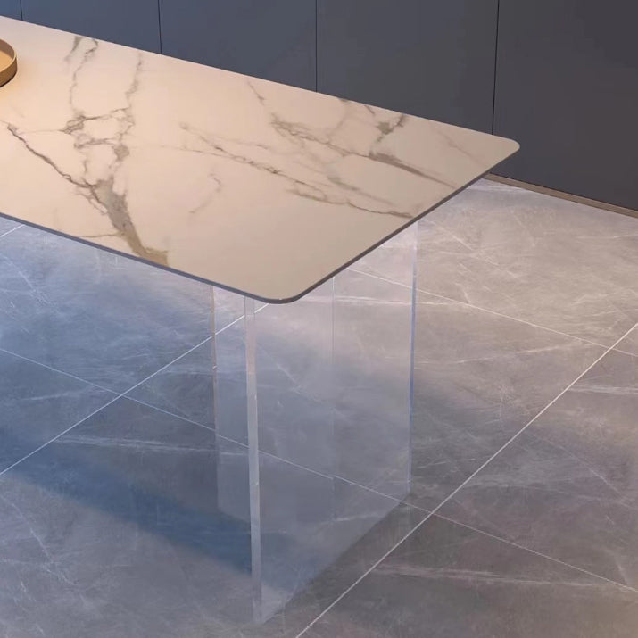 Sintered Stone Dining Table White Modern Dining Table with Acrylic Base Clearhalo 'Dining Tables & Seating' 'Dining Tables' 'dining_table' 'furn' 'furn_dining_table' 'Furniture' 'furniture_dining_table' 'Kitchen & Dining Furniture' 'kitchen' 'kitchen_dining_table' 4745497