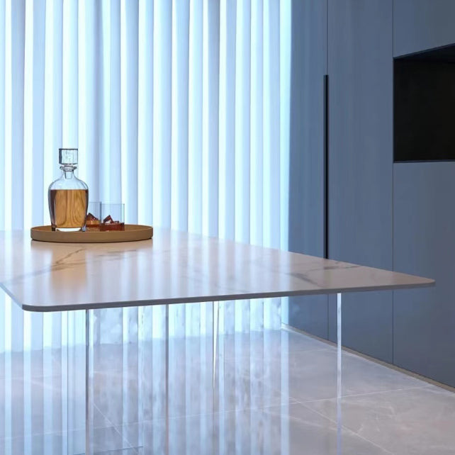 Sintered Stone Dining Table White Modern Dining Table with Acrylic Base Clearhalo 'Dining Tables & Seating' 'Dining Tables' 'dining_table' 'furn' 'furn_dining_table' 'Furniture' 'furniture_dining_table' 'Kitchen & Dining Furniture' 'kitchen' 'kitchen_dining_table' 4745498