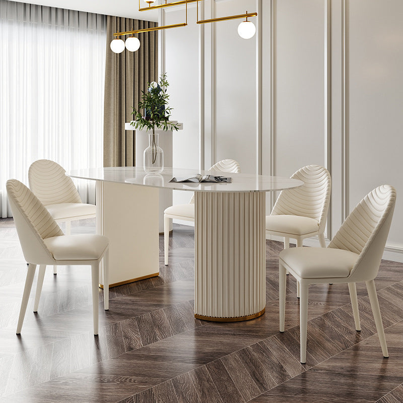 Stone Top Dining Table Oval Dining Table with Sled Base in White White 55.1"L x 31.5"W x 29.5"H Without Chairs Clearhalo 'Dining Tables & Seating' 'Dining Tables' 'dining_table' 'furn' 'furn_dining_table' 'Furniture' 'furniture_dining_table' 'Kitchen & Dining Furniture' 'kitchen' 'kitchen_dining_table' 4745525