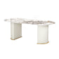 Stone Top Dining Table Oval Dining Table with Sled Base in White Pandora Gold Without Chairs Clearhalo 'Dining Tables & Seating' 'Dining Tables' 'dining_table' 'furn' 'furn_dining_table' 'Furniture' 'furniture_dining_table' 'Kitchen & Dining Furniture' 'kitchen' 'kitchen_dining_table' 4745526