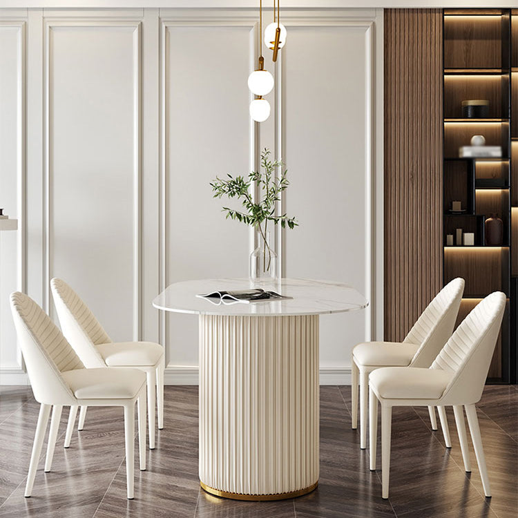 Stone Top Dining Table Oval Dining Table with Sled Base in White Clearhalo 'Dining Tables & Seating' 'Dining Tables' 'dining_table' 'furn' 'furn_dining_table' 'Furniture' 'furniture_dining_table' 'Kitchen & Dining Furniture' 'kitchen' 'kitchen_dining_table' 4745529