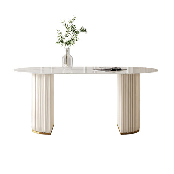 Stone Top Dining Table Oval Dining Table with Sled Base in White Clearhalo 'Dining Tables & Seating' 'Dining Tables' 'dining_table' 'furn' 'furn_dining_table' 'Furniture' 'furniture_dining_table' 'Kitchen & Dining Furniture' 'kitchen' 'kitchen_dining_table' 4745530