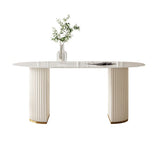 Stone Top Dining Table Oval Dining Table with Sled Base in White Clearhalo 'Dining Tables & Seating' 'Dining Tables' 'dining_table' 'furn' 'furn_dining_table' 'Furniture' 'furniture_dining_table' 'Kitchen & Dining Furniture' 'kitchen' 'kitchen_dining_table' 4745530