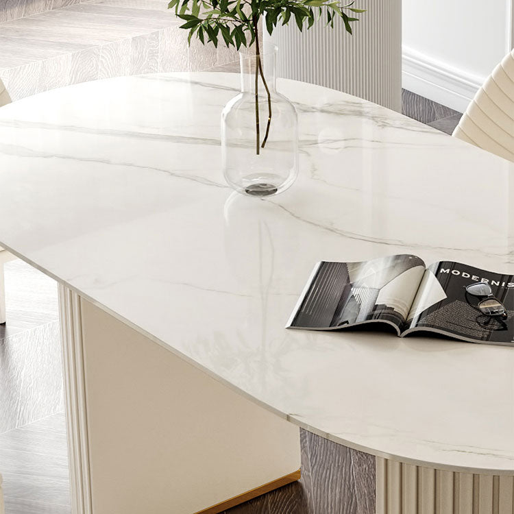 Stone Top Dining Table Oval Dining Table with Sled Base in White Clearhalo 'Dining Tables & Seating' 'Dining Tables' 'dining_table' 'furn' 'furn_dining_table' 'Furniture' 'furniture_dining_table' 'Kitchen & Dining Furniture' 'kitchen' 'kitchen_dining_table' 4745532