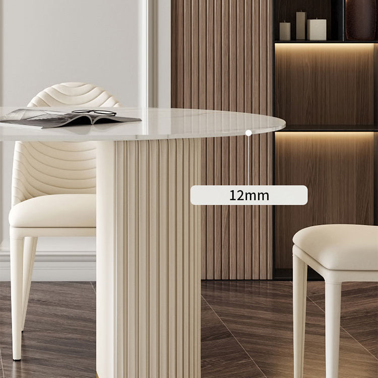 Stone Top Dining Table Oval Dining Table with Sled Base in White Clearhalo 'Dining Tables & Seating' 'Dining Tables' 'dining_table' 'furn' 'furn_dining_table' 'Furniture' 'furniture_dining_table' 'Kitchen & Dining Furniture' 'kitchen' 'kitchen_dining_table' 4745533