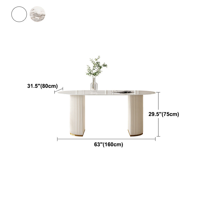 Stone Top Dining Table Oval Dining Table with Sled Base in White Clearhalo 'Dining Tables & Seating' 'Dining Tables' 'dining_table' 'furn' 'furn_dining_table' 'Furniture' 'furniture_dining_table' 'Kitchen & Dining Furniture' 'kitchen' 'kitchen_dining_table' 4745537