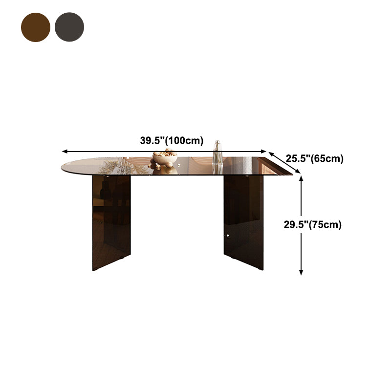 Glass Top Dining Table Modern Table with Double Pedestal Base Clearhalo 'Dining Tables & Seating' 'Dining Tables' 'dining_table' 'furn' 'furn_dining_table' 'Furniture' 'furniture_dining_table' 'Kitchen & Dining Furniture' 'kitchen' 'kitchen_dining_table' 4745550