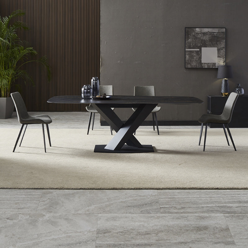 Industrial Black Table for Restaurant Rectangle Dining Table with Pedestal Base 55.1"L x 31.5"W x 29.5"H Without Chairs Clearhalo 'Dining Tables & Seating' 'Dining Tables' 'dining_table' 'furn' 'furn_dining_table' 'Furniture' 'furniture_dining_table' 'Kitchen & Dining Furniture' 'kitchen' 'kitchen_dining_table' 4745553