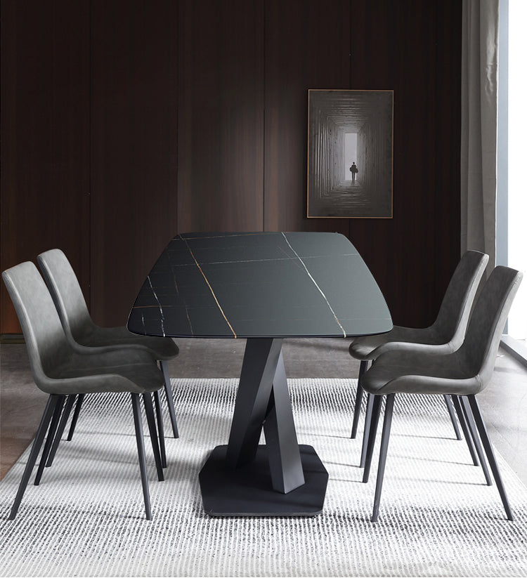 Industrial Black Table for Restaurant Rectangle Dining Table with Pedestal Base 70.9"L x 35.4"W x 29.5"H Without Chairs Clearhalo 'Dining Tables & Seating' 'Dining Tables' 'dining_table' 'furn' 'furn_dining_table' 'Furniture' 'furniture_dining_table' 'Kitchen & Dining Furniture' 'kitchen' 'kitchen_dining_table' 4745554