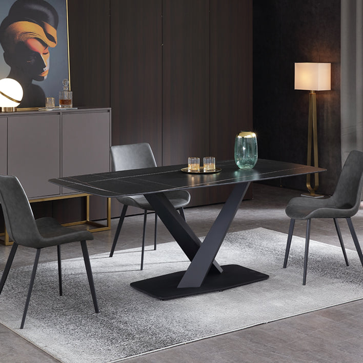 Industrial Black Table for Restaurant Rectangle Dining Table with Pedestal Base 78.7"L x 39.4"W x 29.5"H Without Chairs Clearhalo 'Dining Tables & Seating' 'Dining Tables' 'dining_table' 'furn' 'furn_dining_table' 'Furniture' 'furniture_dining_table' 'Kitchen & Dining Furniture' 'kitchen' 'kitchen_dining_table' 4745555