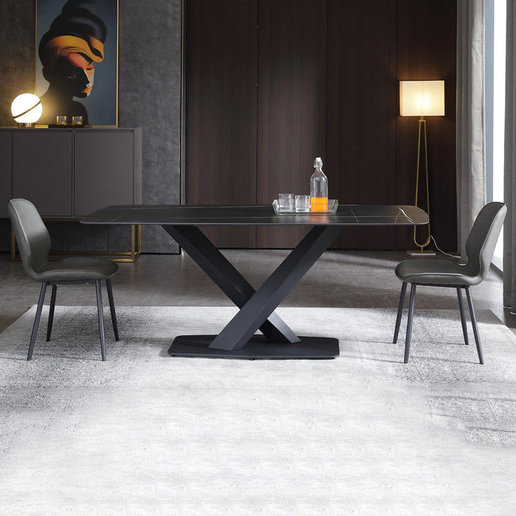 Industrial Black Table for Restaurant Rectangle Dining Table with Pedestal Base 51.2"L x 31.5"W x 29.5"H Without Chairs Clearhalo 'Dining Tables & Seating' 'Dining Tables' 'dining_table' 'furn' 'furn_dining_table' 'Furniture' 'furniture_dining_table' 'Kitchen & Dining Furniture' 'kitchen' 'kitchen_dining_table' 4745556